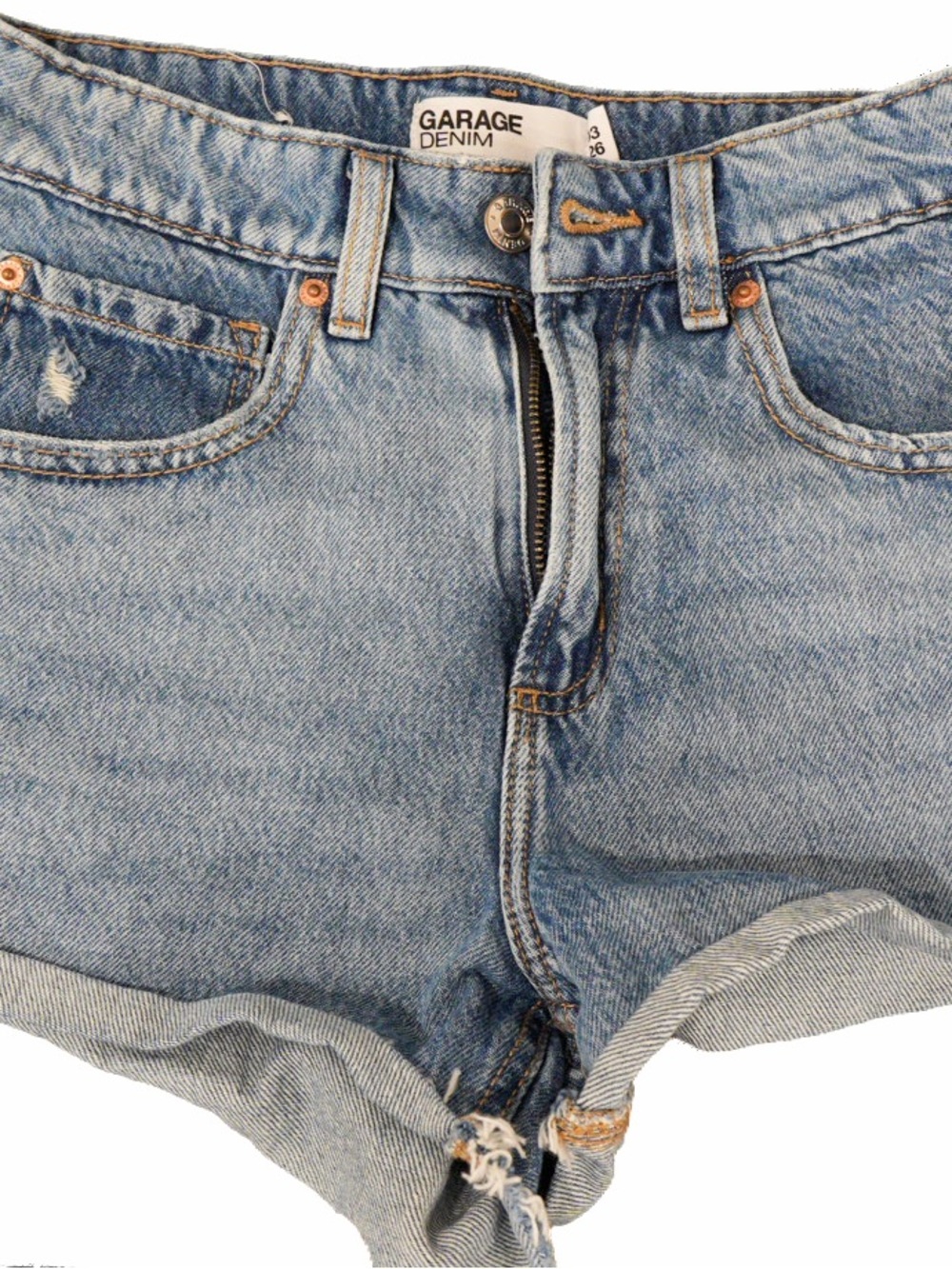 Garage Light Blue Distressed Denim Roll-Hem Shorts